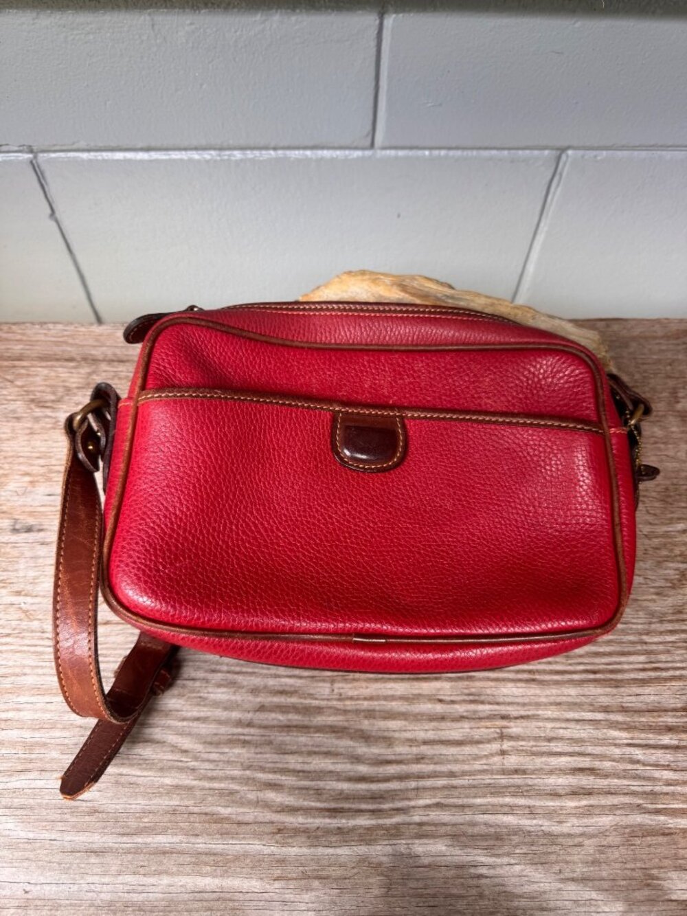 Coach Sheridan Charleston Crossbody Red Pebbled Leather Brown Trim Vintage USA - Picture 2 of 12